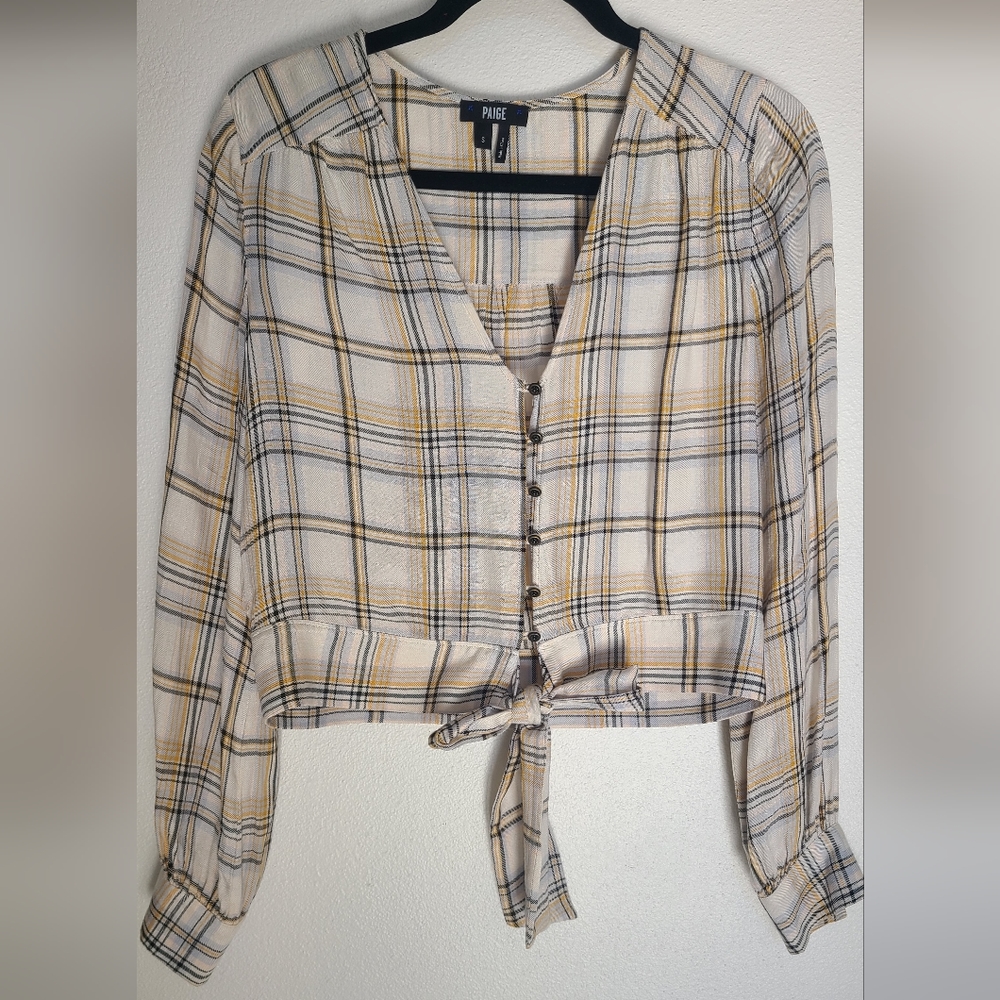 PAIGE Denim Button-Down Flannel Blouse With Tie (NWOT)